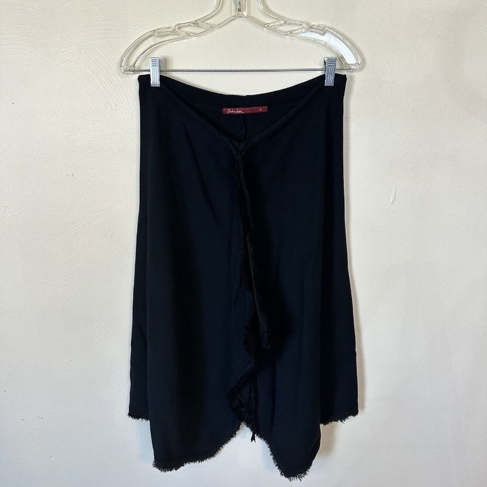 Barbara Lesser Womens Black Layered Lagenlook Midi Skirt Small Drawstring Cotton